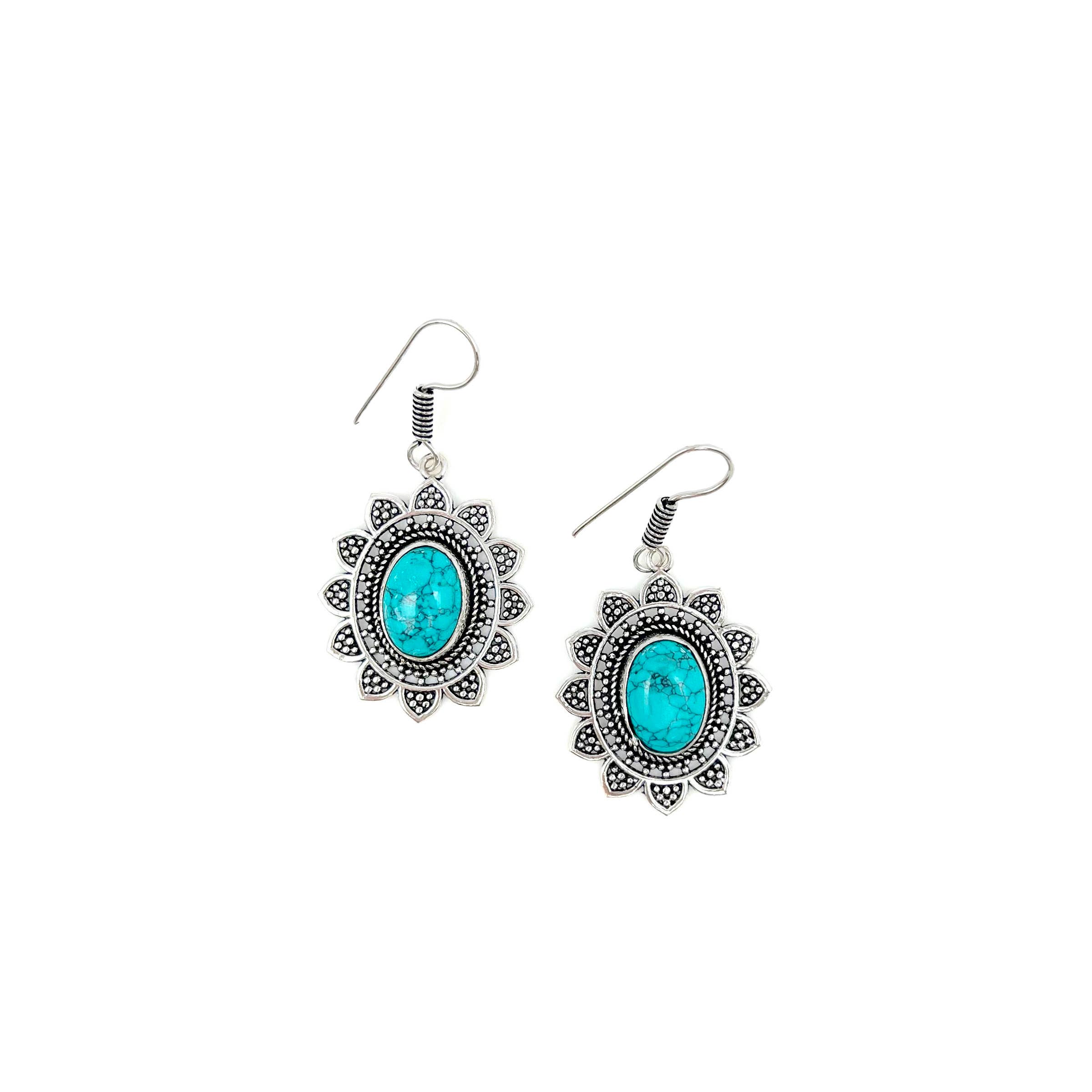 Tanvi Collection Earrings - Silver Sun with Turquoise