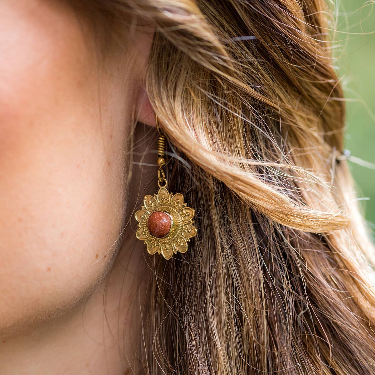 Tanvi Collection Earrings - Gold Sun with Goldstone