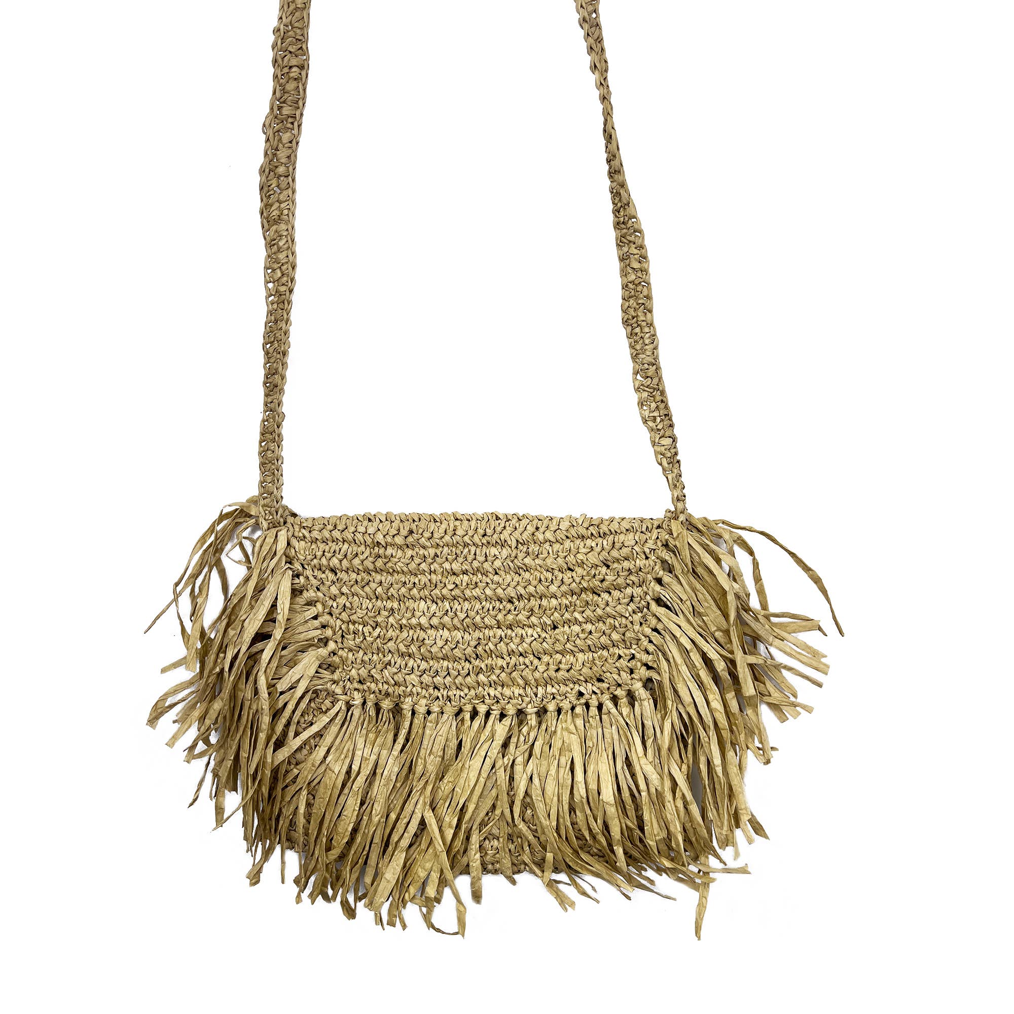 Rhea Bag - Raffia Fringe Envelope Crossbody Bag - Natural