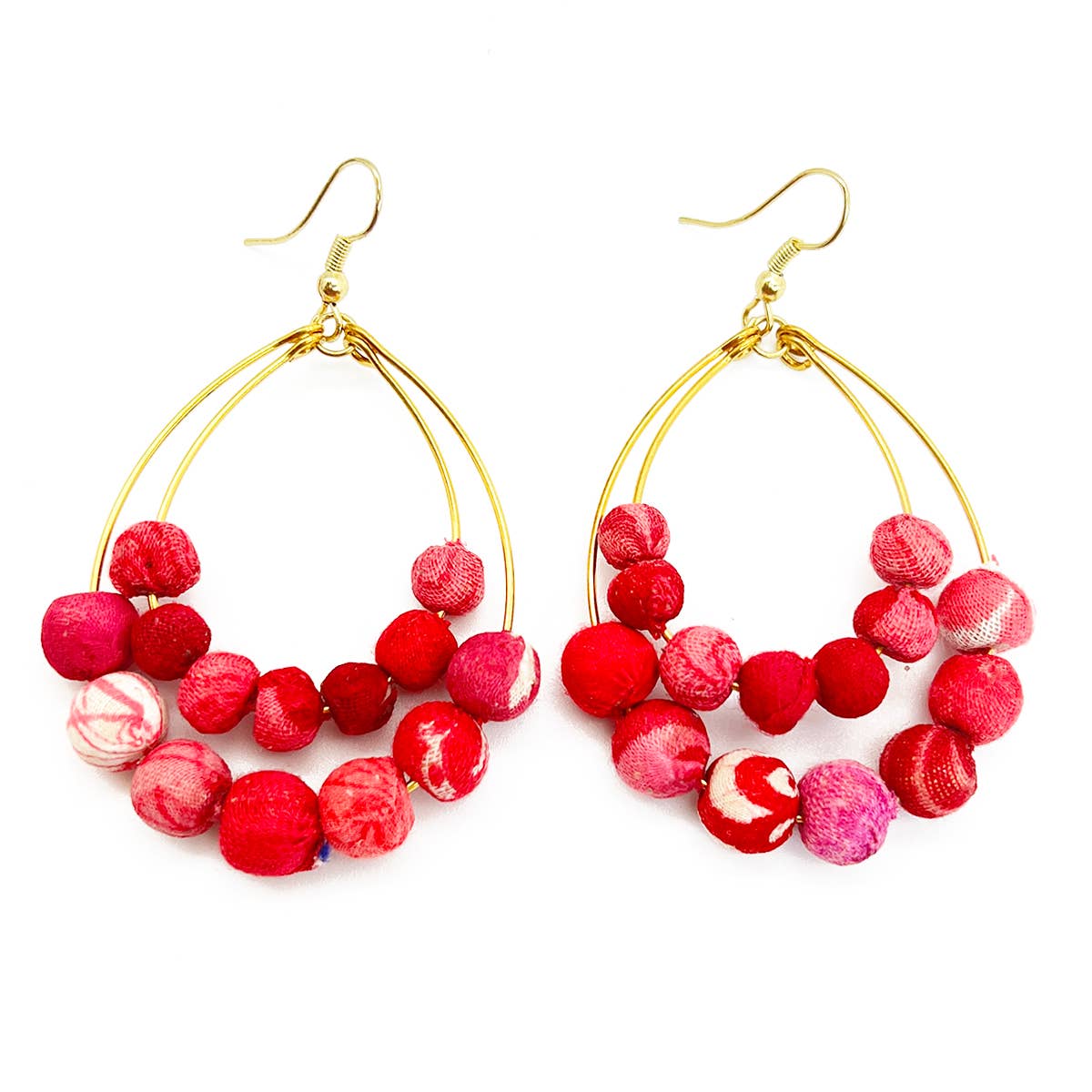 Aasha Blush Teardrop Kantha beaded Boho Handcrafted Earrings