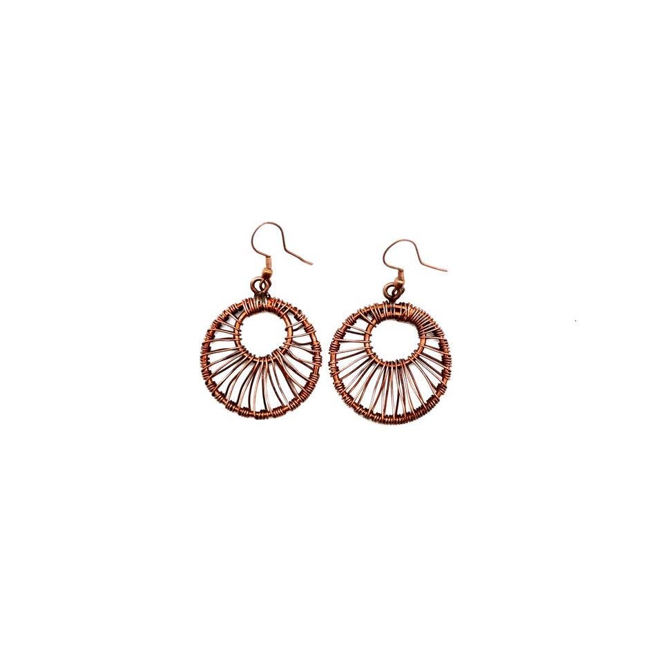 Basketweave Antique Copper Circle in Circle Woven Earrings