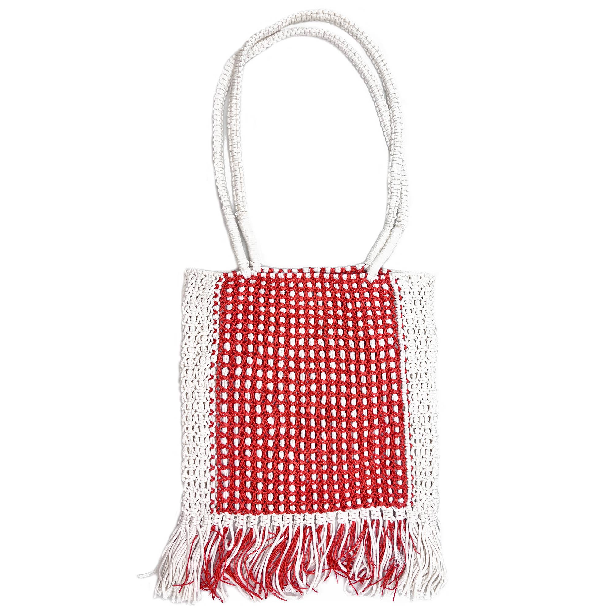 Millie Bag - Knitted Raffia Bag with fringes - Red