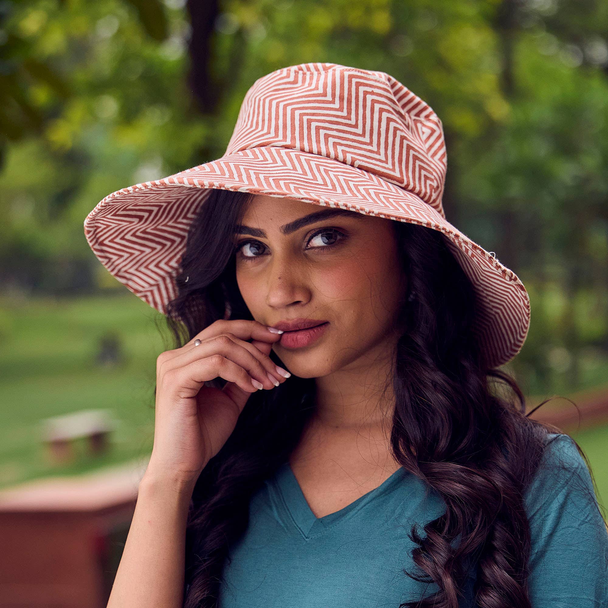 The Block printed Canvas Zigzag Charm Sun Hat