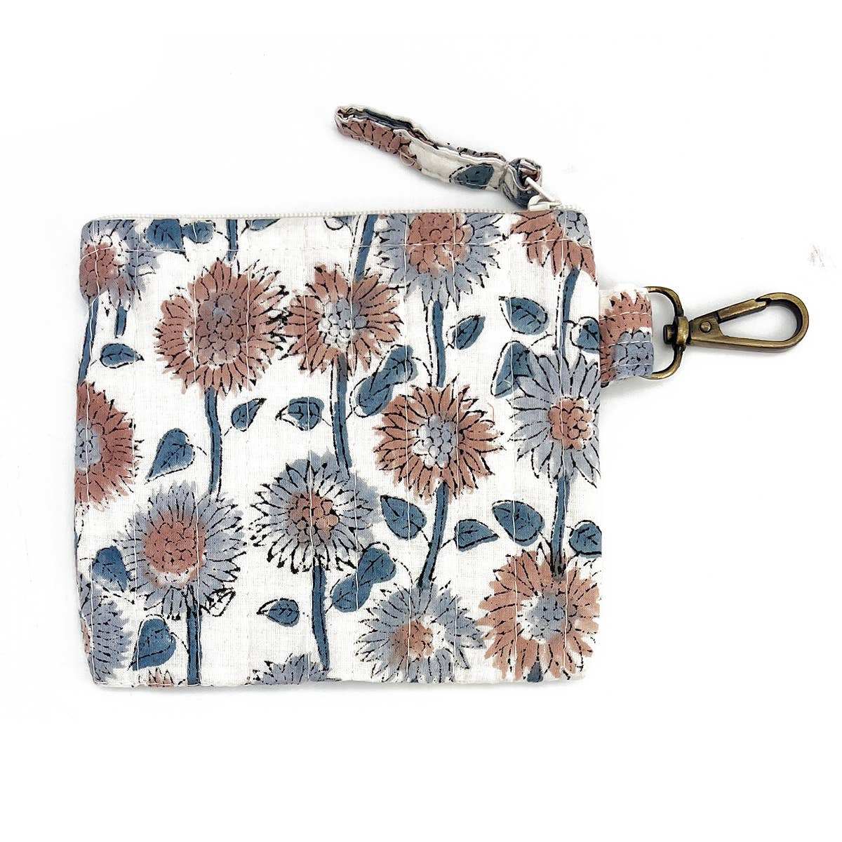 Quilted Block-Printed Travel Pouch - Daisy Fields