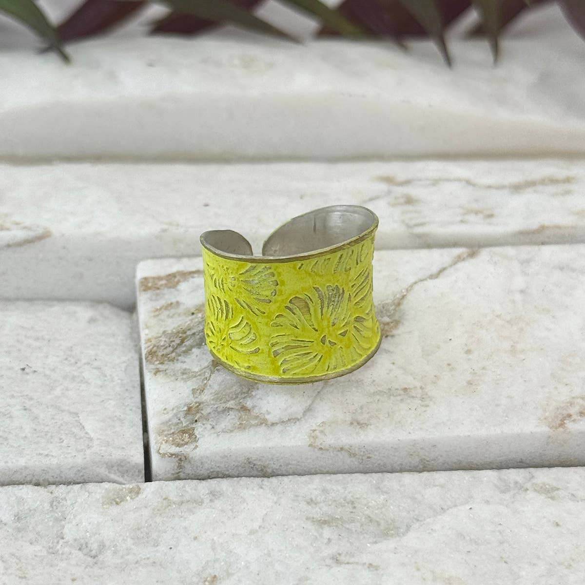 Handcrafted Yellow Floral Patina Ring