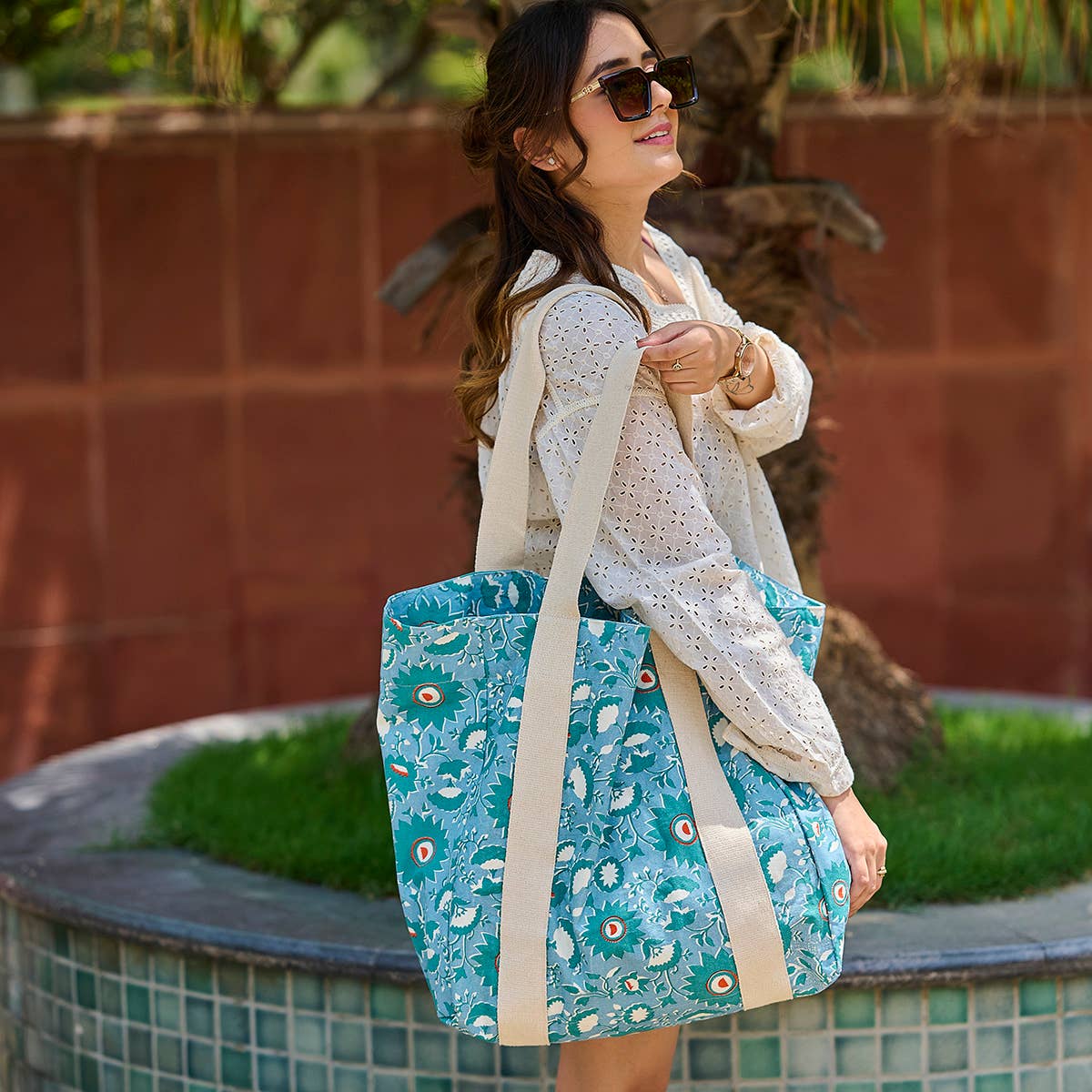 Handcrafted Canvas Bag with Block-Printed  Serene Petals