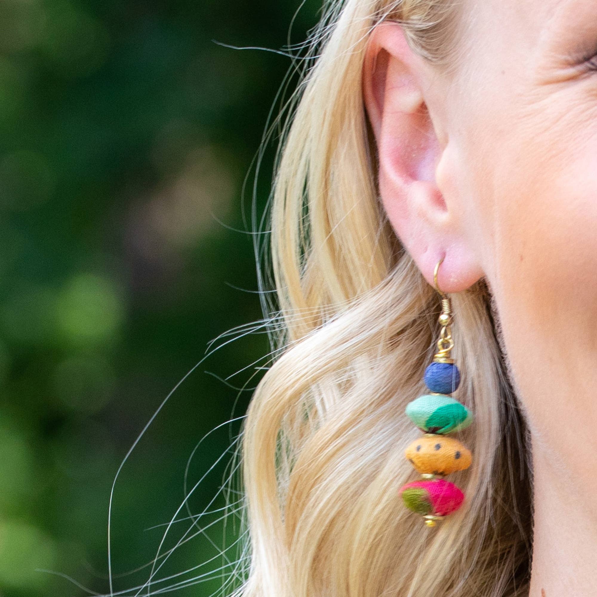 Aasha Wide  Round Disc Beads Drop Earrings