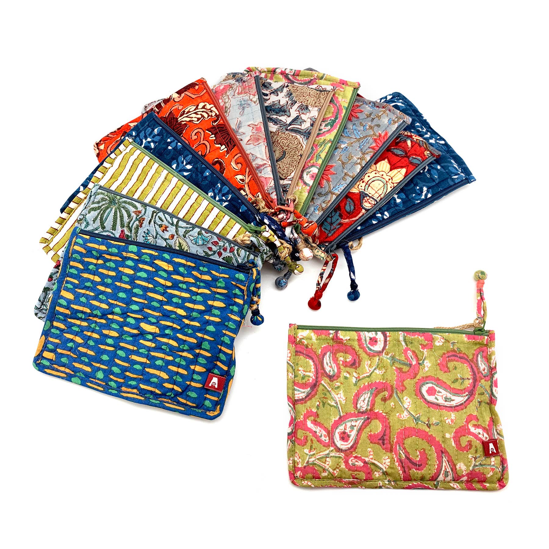 Set of 12 Small Flat Pouches - Assorted Colors