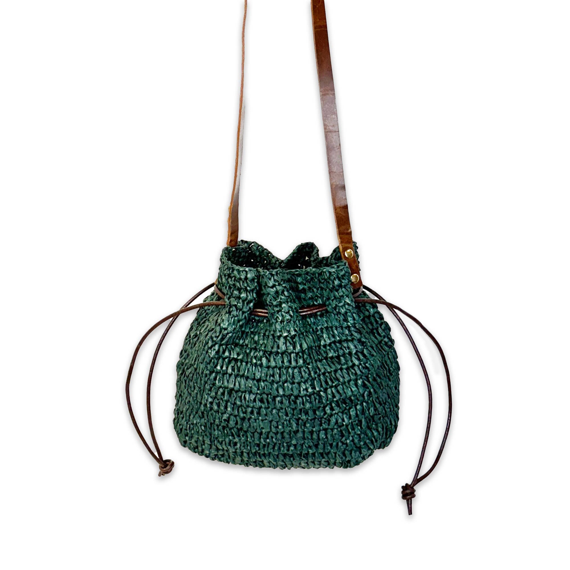 Scarlett Cross Body Bag - Raffia Midnight Teal Bucket Bag
