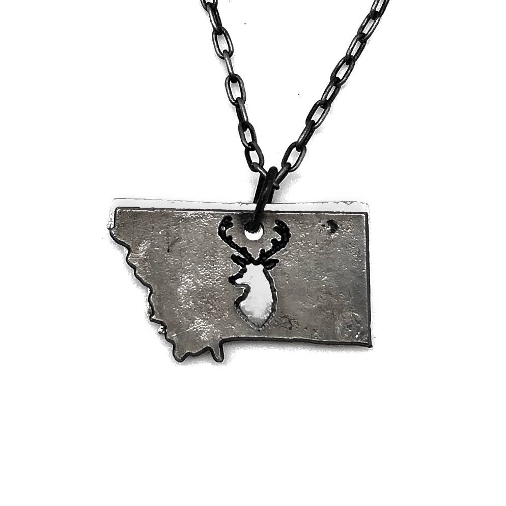 Home State Jewelry - Pewter Necklace - Montana with Elk
