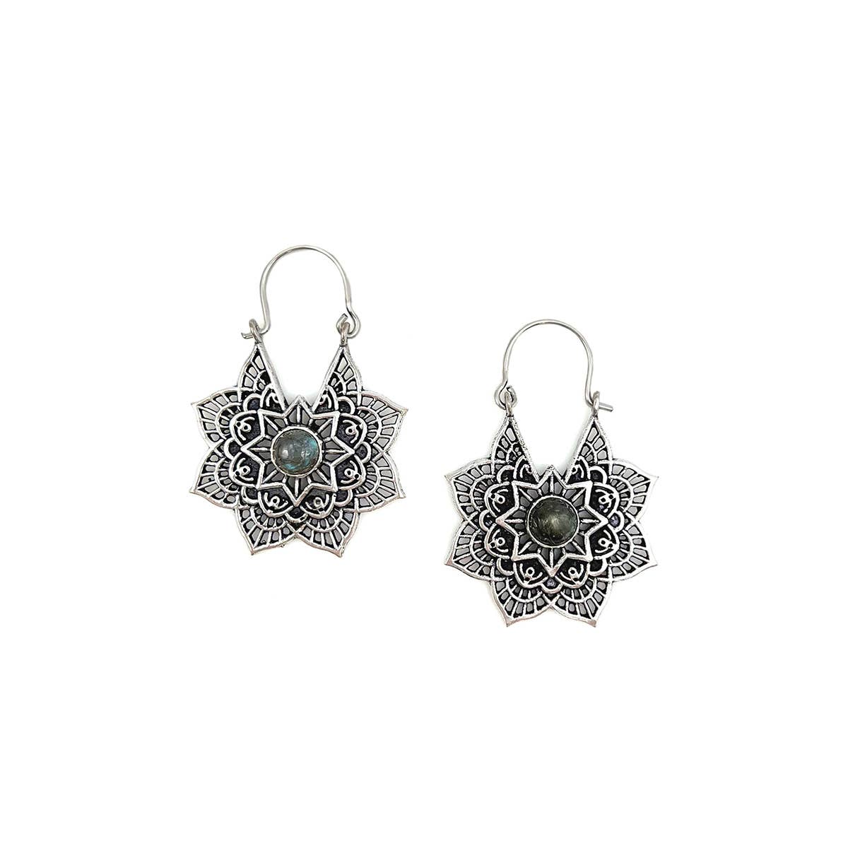 Tanvi Collection Earrings - Labradorite Silver Lace Flower
