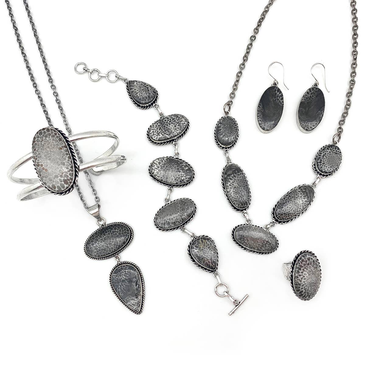 Kashi Semiprecious Stone Earrings - Black Fossil Coral