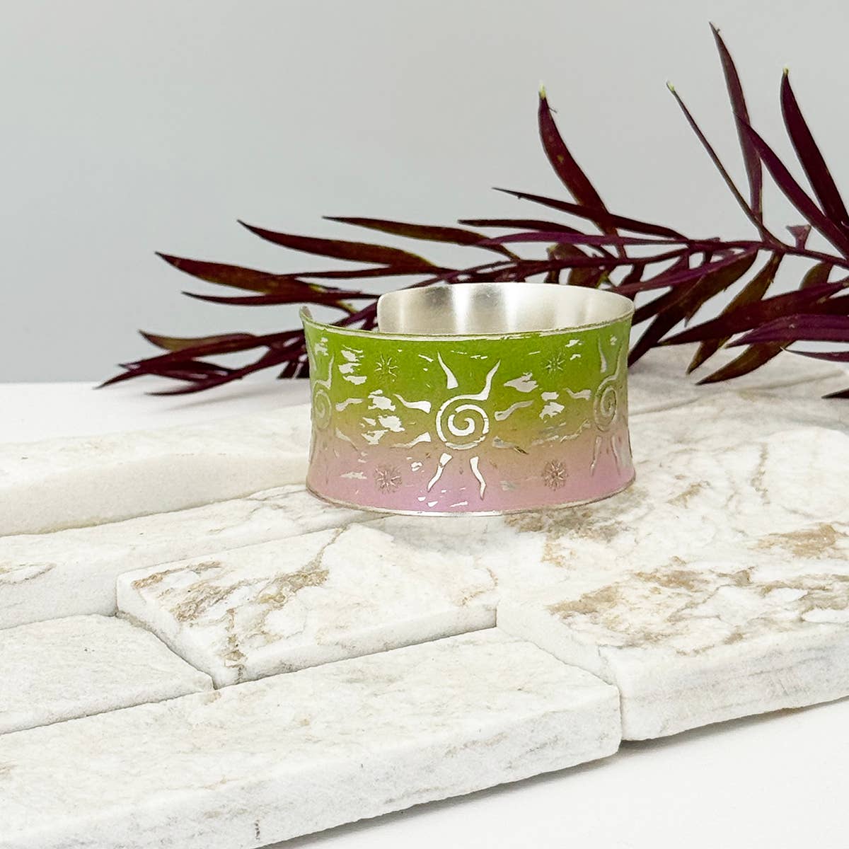 Handcrafted Green & Pink Sun Patina Bracelet