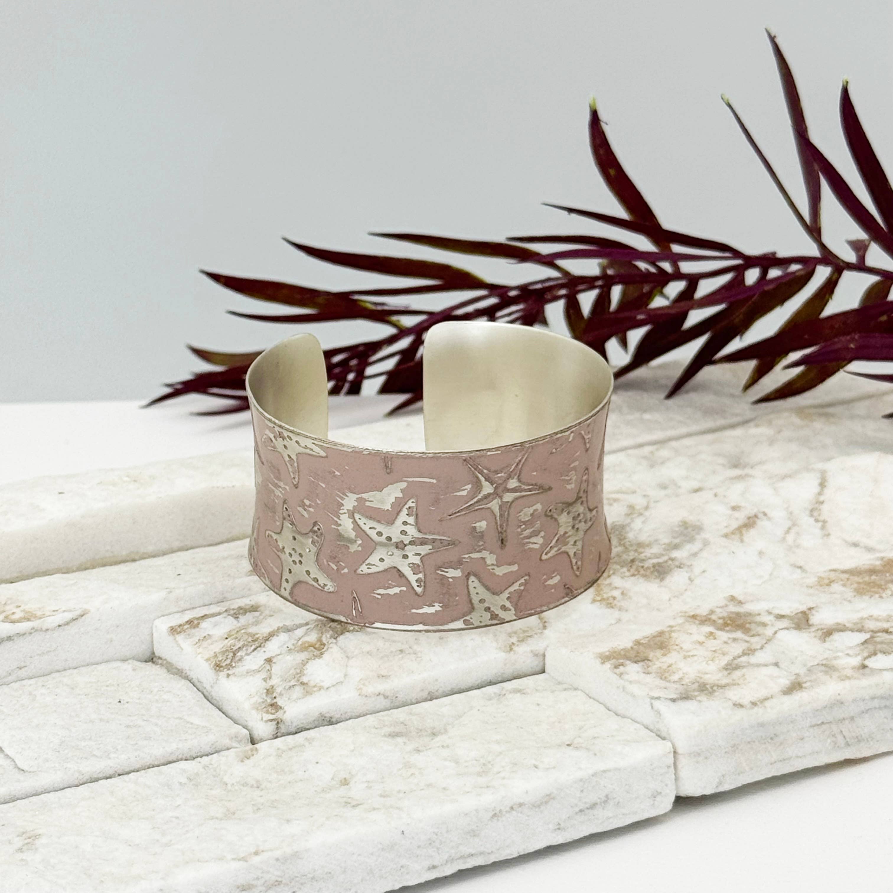 Handcrafted Light Pink Starfish Patina Bracelet