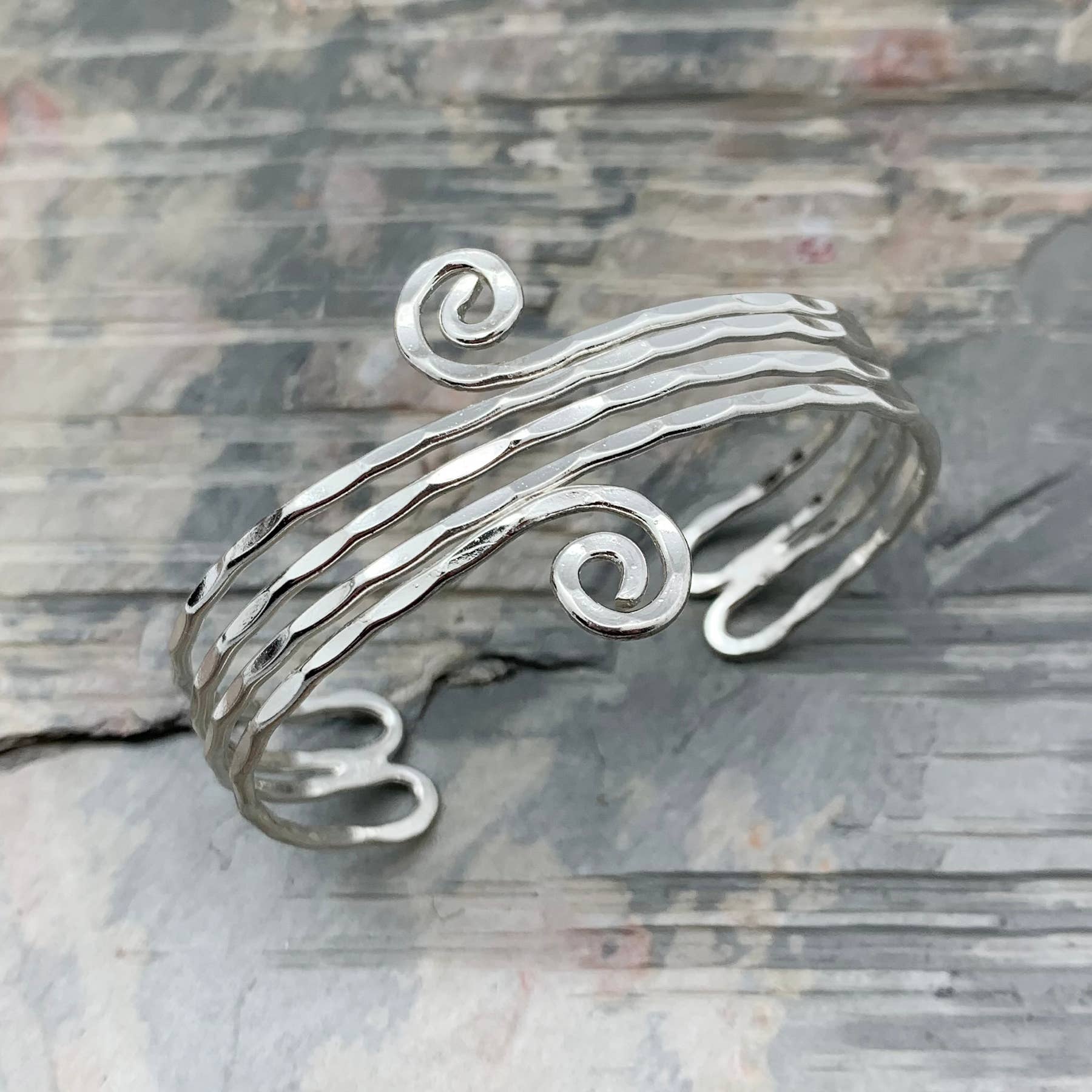 Silver Plated Adjustable Cuff Bracelet - Small Spirals