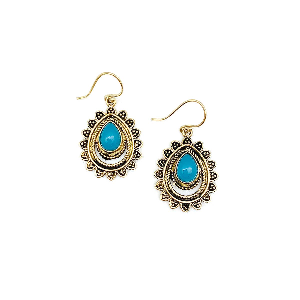 Tanvi Gold-Plated and Blue Chalcedony Earrings - Sunburst