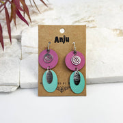 Handcrafted Pink & Teal Patina Spiral Earrings