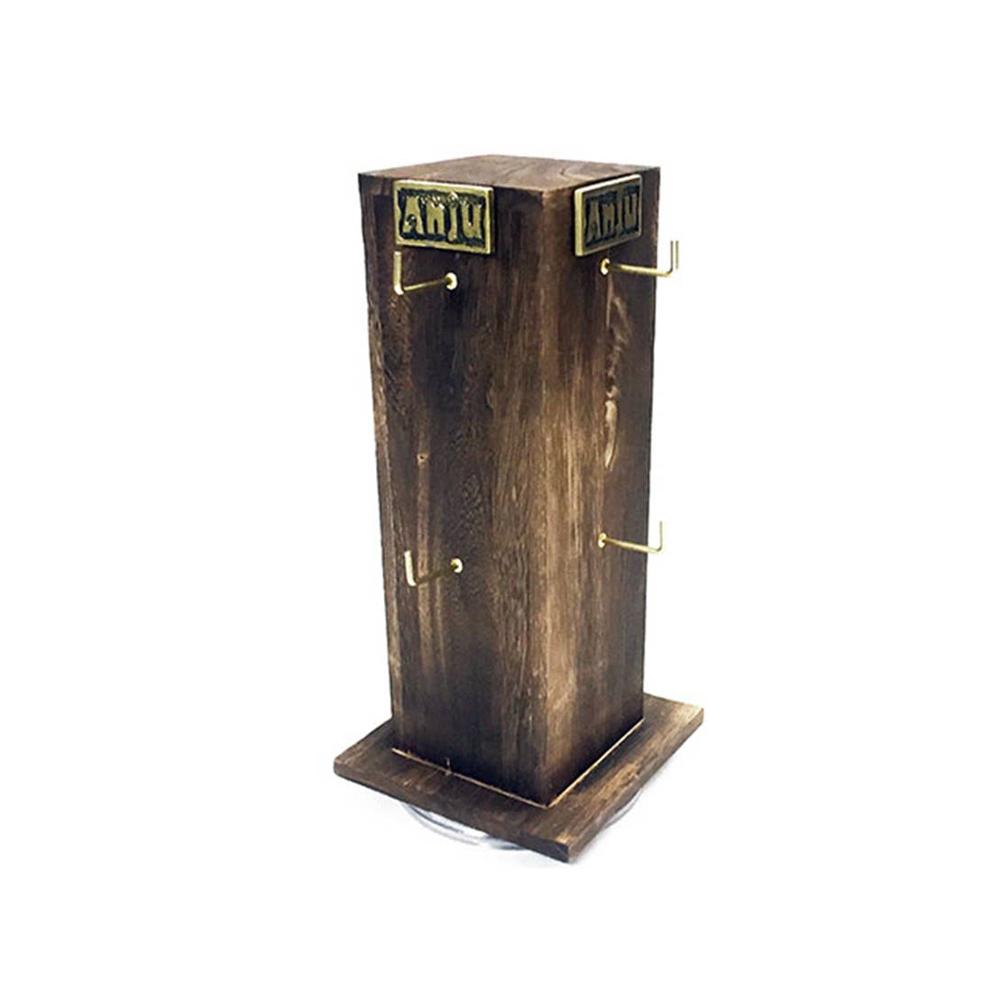 Brown Wood 4 Sided Spinner Display - 2 Hooks Each Side