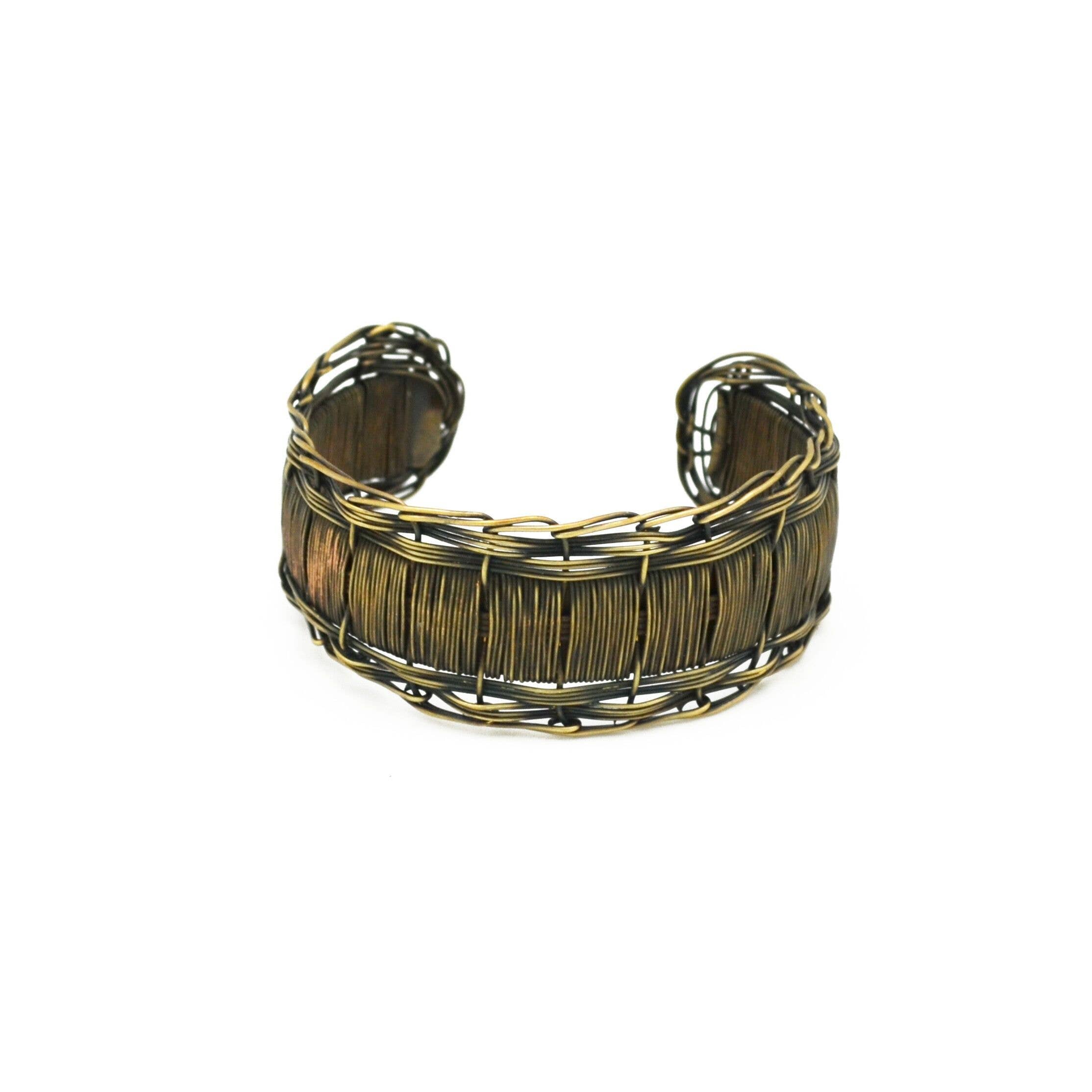 Basketweave Antique Brass Braided Edges Woven Cuff