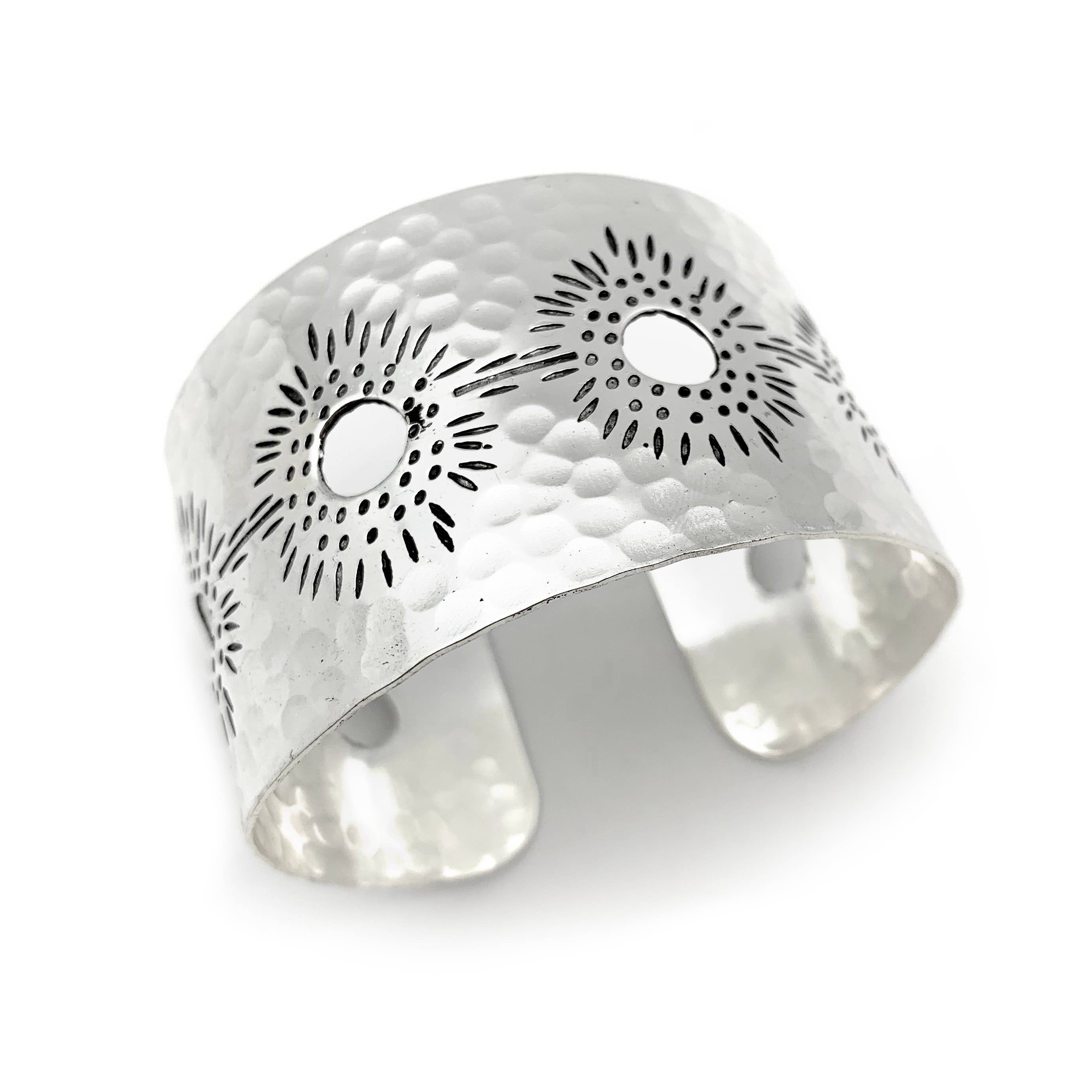 Silver Plated Adjustable Cuff Bracelet - Sunburst Cutouts
