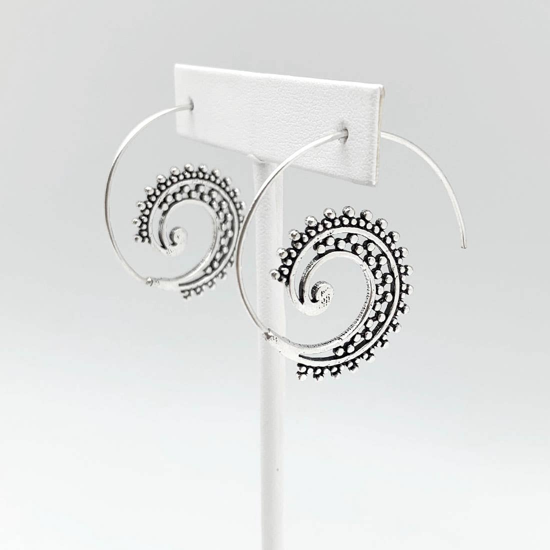 Tanvi Collection Earrings - Silver Filigree Dots Open Hoop