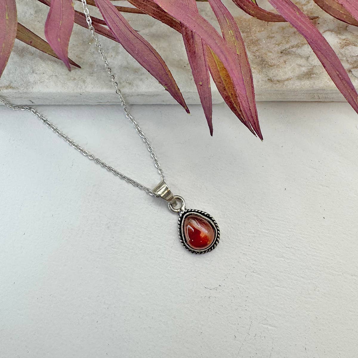 Handcrafted Semiprecious Small Stone Necklace - Red Jasper