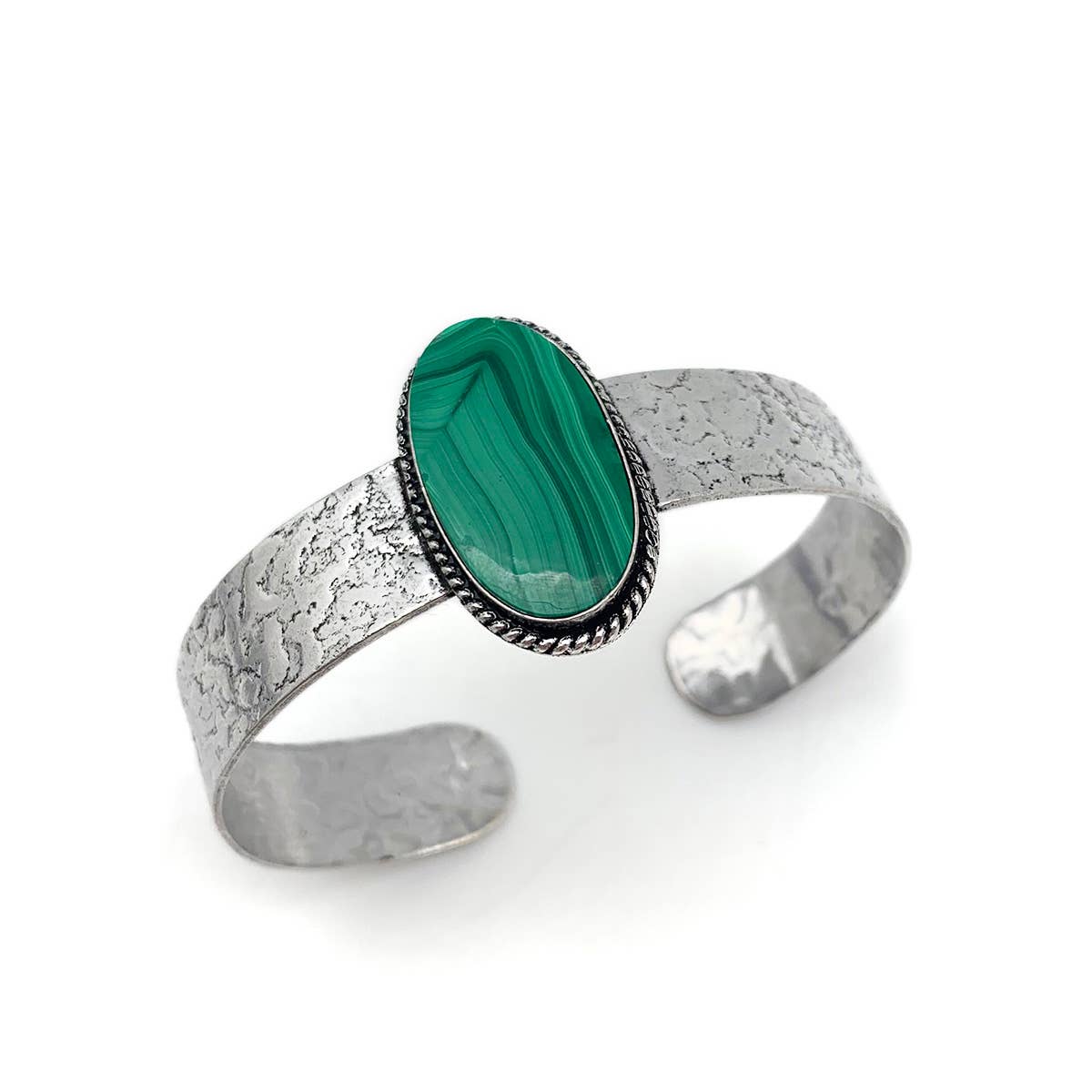 Handcrafted Kashi Semiprecious Stone Cuff - Malachite