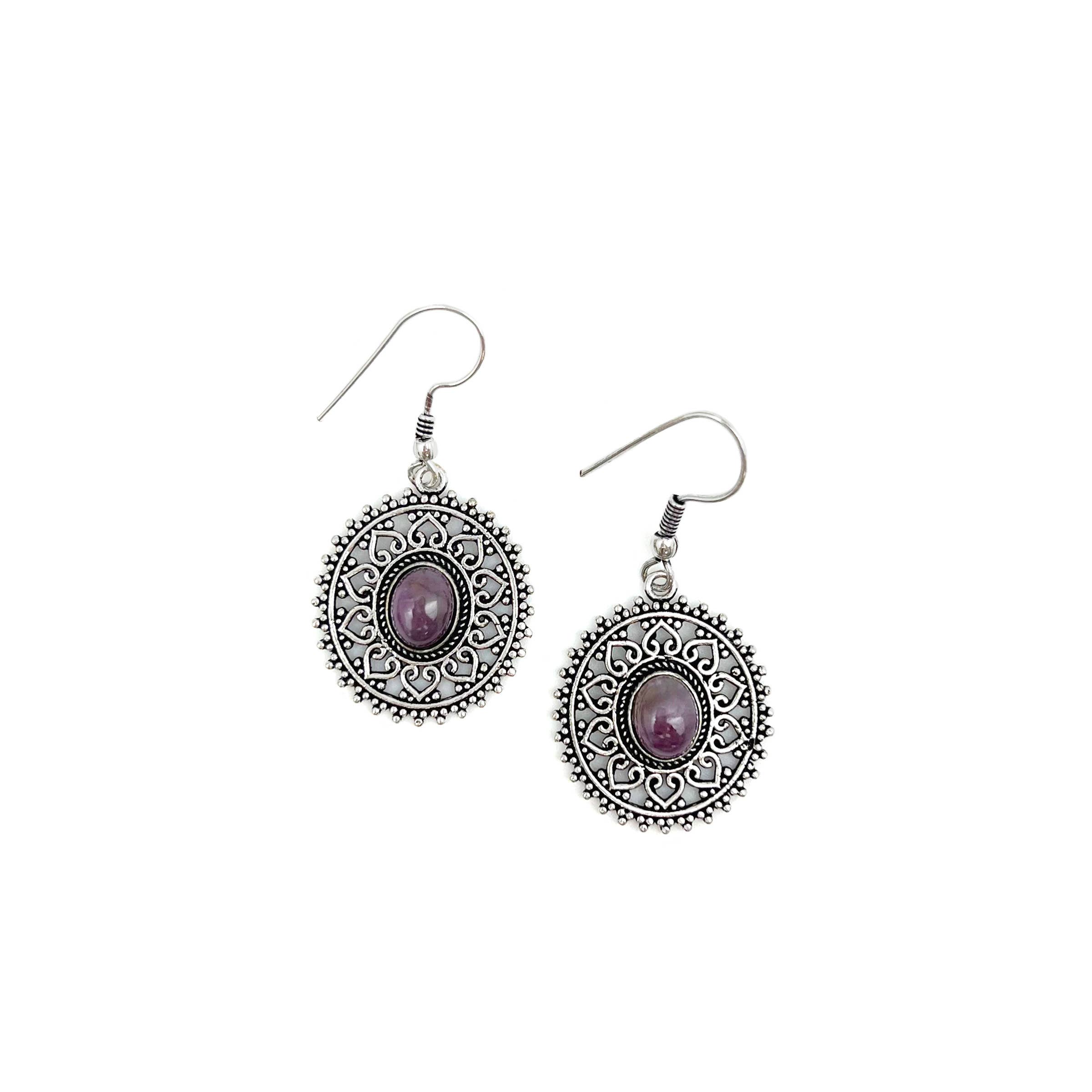 Tanvi Collection Earrings - Silver Circle with Chaorite