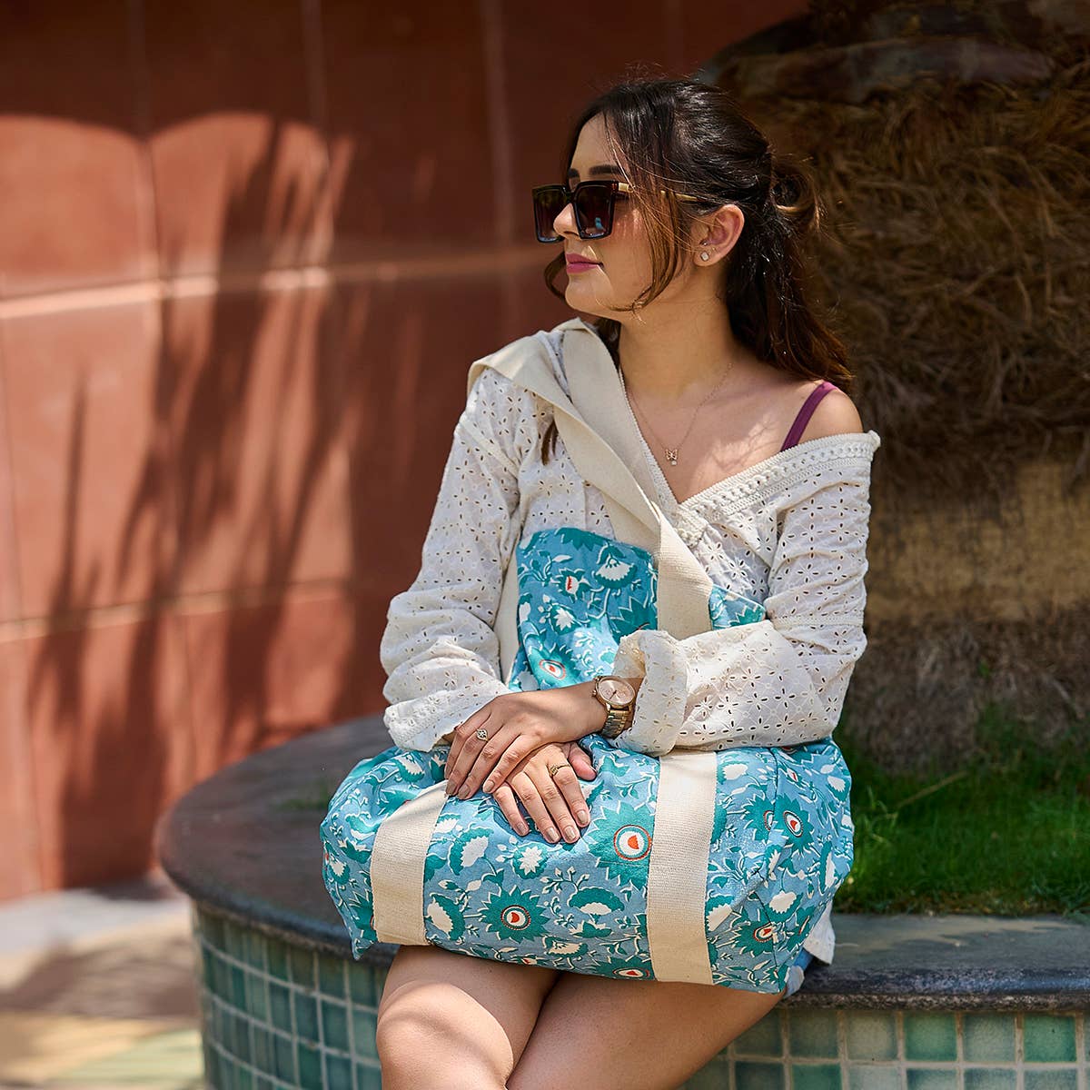 Handcrafted Canvas Bag with Block-Printed  Serene Petals