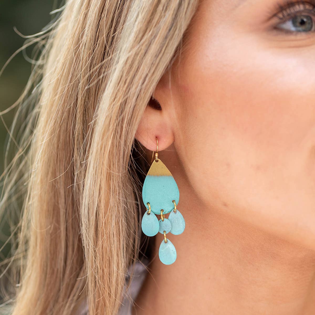 Brass Patina Earrings - Blue Dangles
