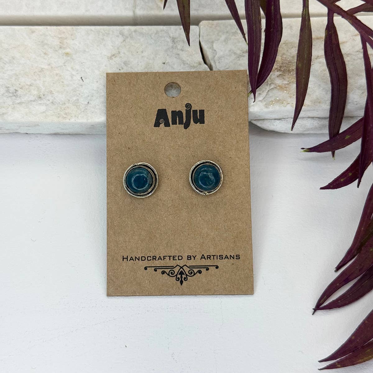 Handcrafted Kashi Semiprecious Stone Post Earrings - Apatite