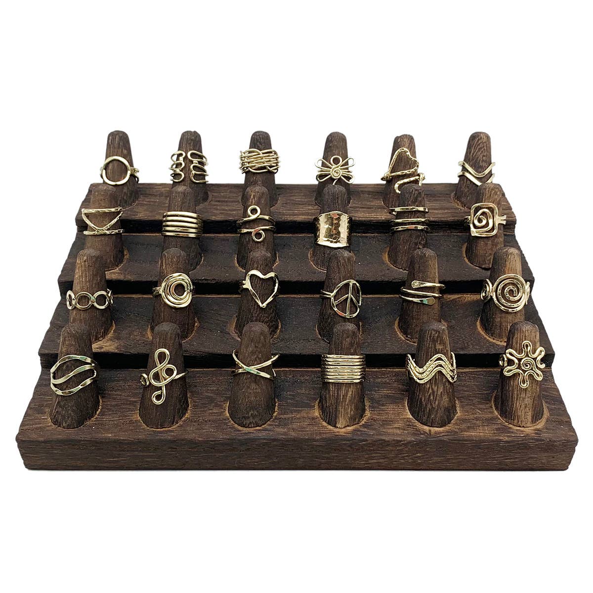 Gold Plated Rings Prepack With Wooden Display - 24 Rings