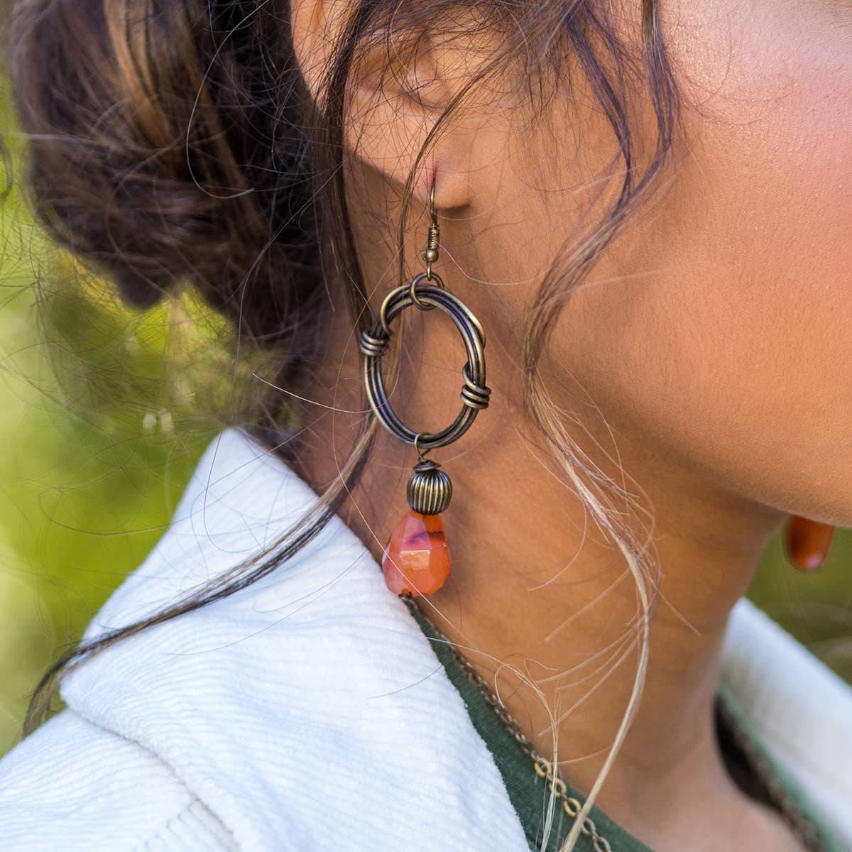 Banjara Antiqued Ring Earrings with Carnelian Stone