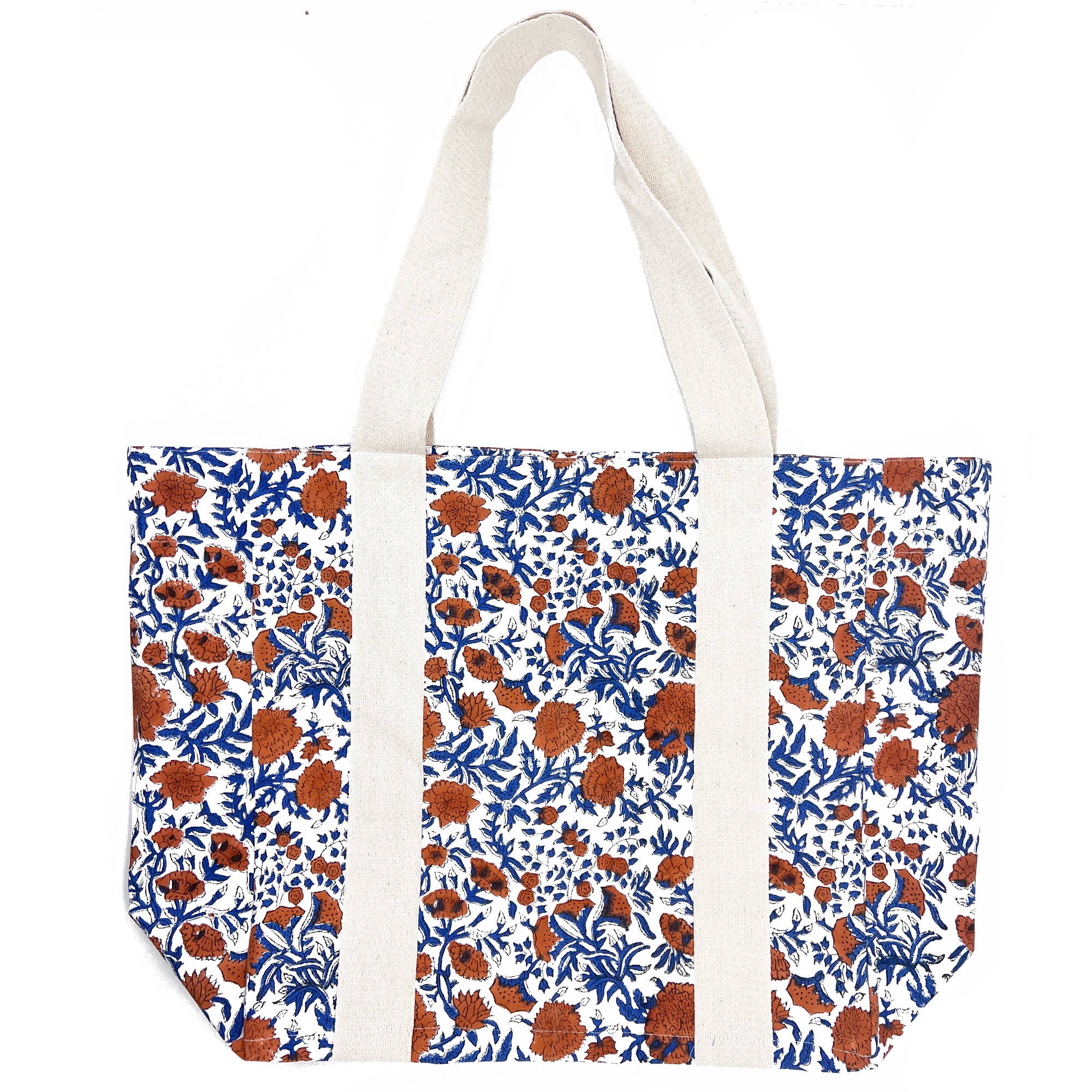 Handcrafted Canvas Bag with Block-Printed Marigold Wonders