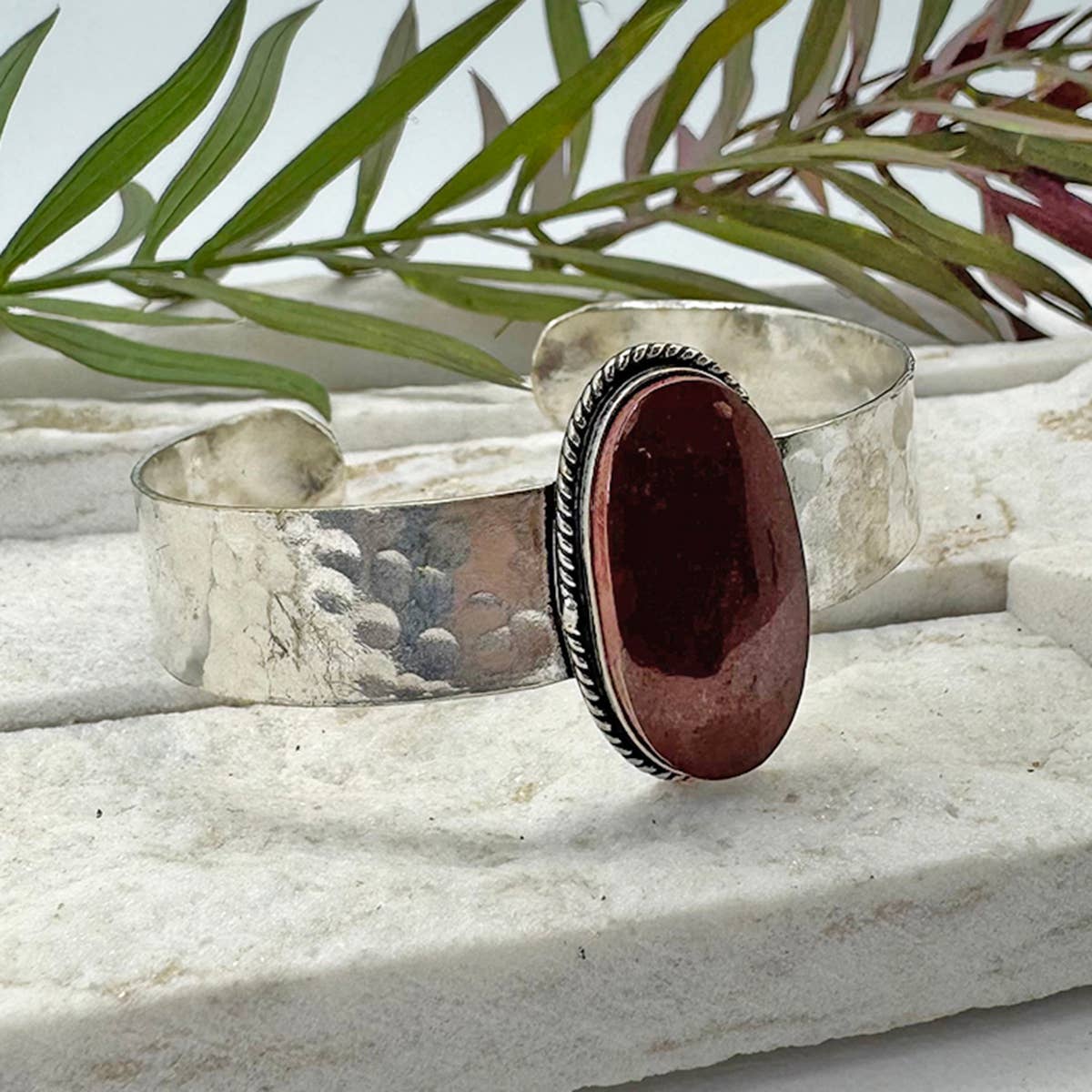 Handcrafted Kashi Semiprecious Stone Cuff - Red Jasper