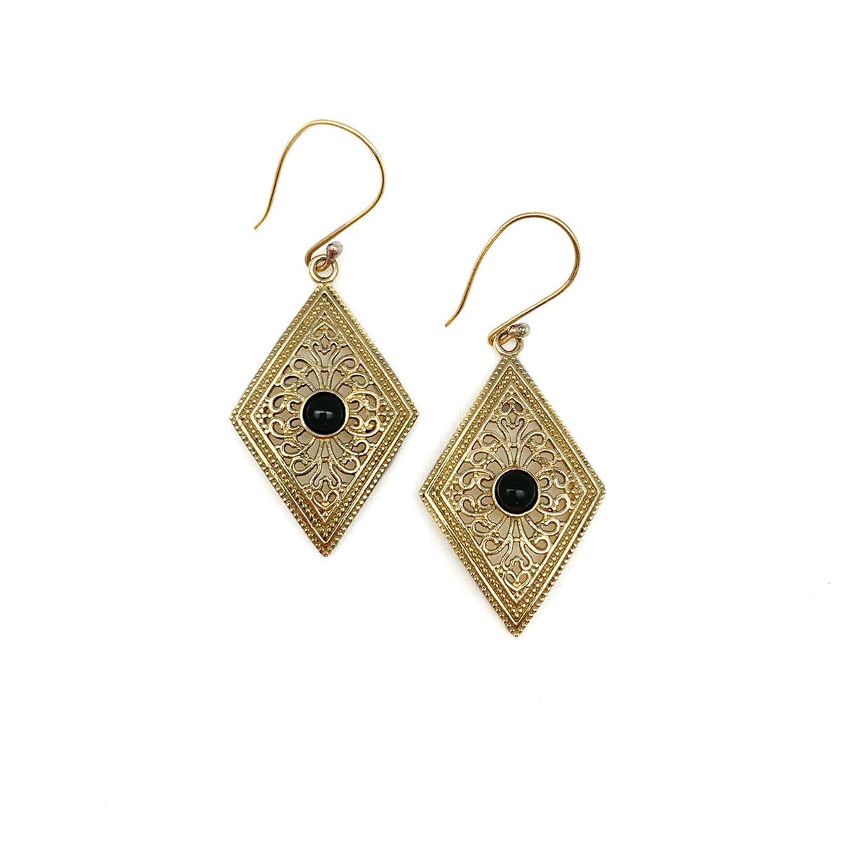 Tanvi Gold-Plated and Black Onyx Earrings - Filigree Diamond
