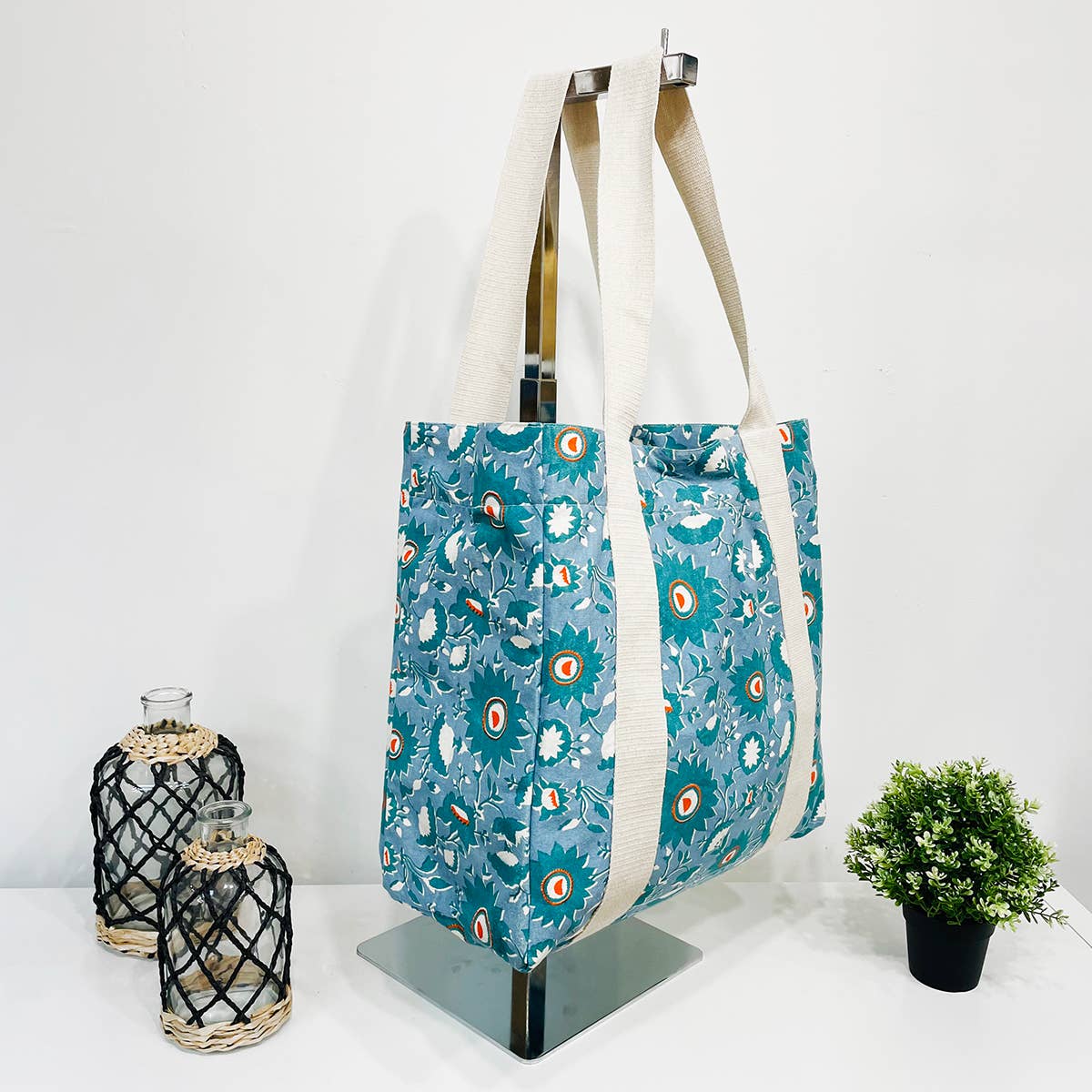 Handcrafted Canvas Bag with Block-Printed  Serene Petals
