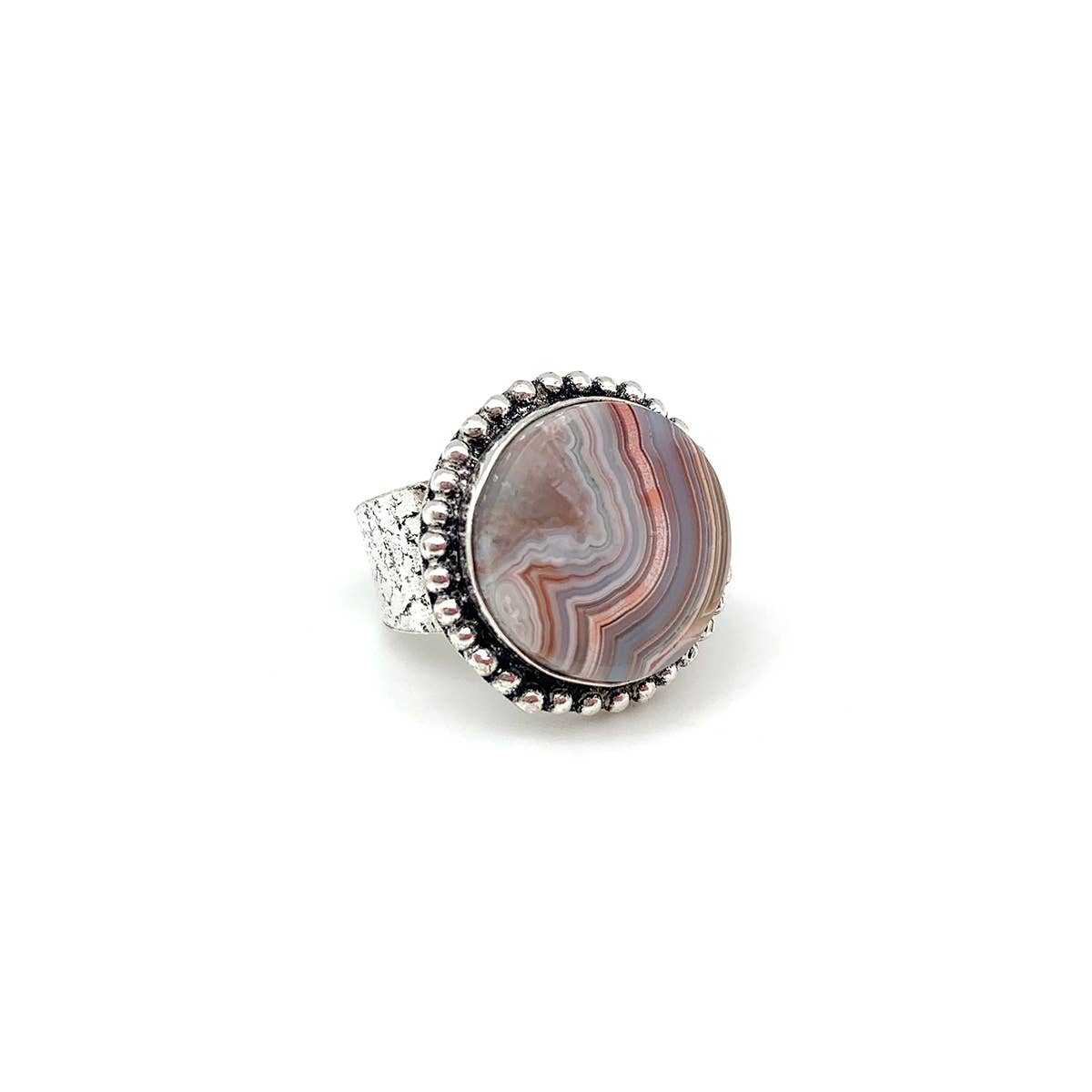 Handcrafted Kashi Semiprecious Stone Ring - Crazy Lace Agate