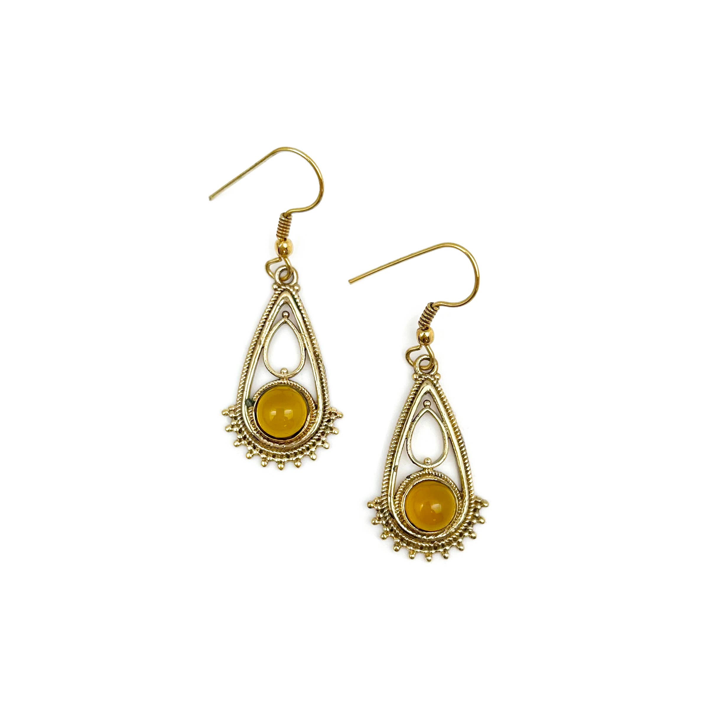 Tanvi Collection Earrings - Gold Teardrop with Yellow Agate