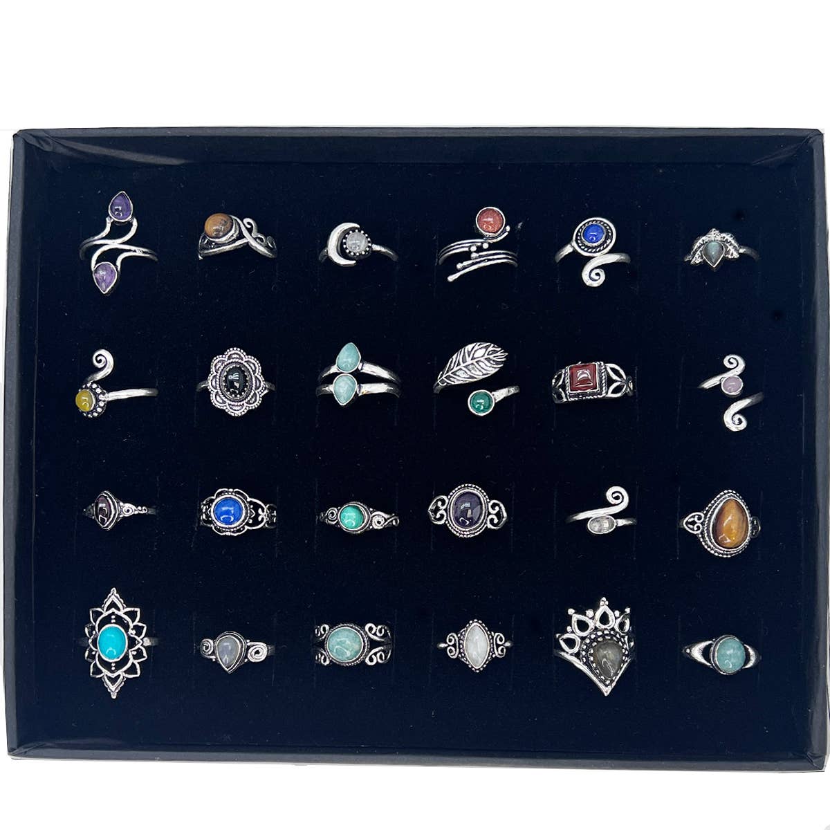 Tanvi silver plated rings - 24 pack with Display