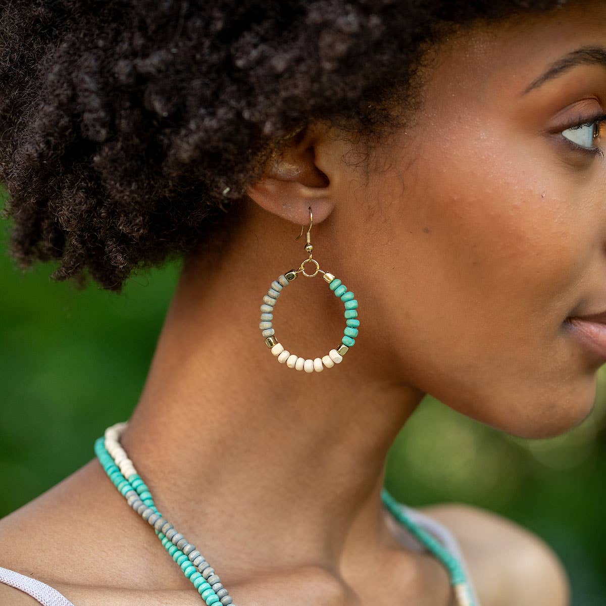 Prismatic Hues Hoop Earrings - Gray, Turquoise, White