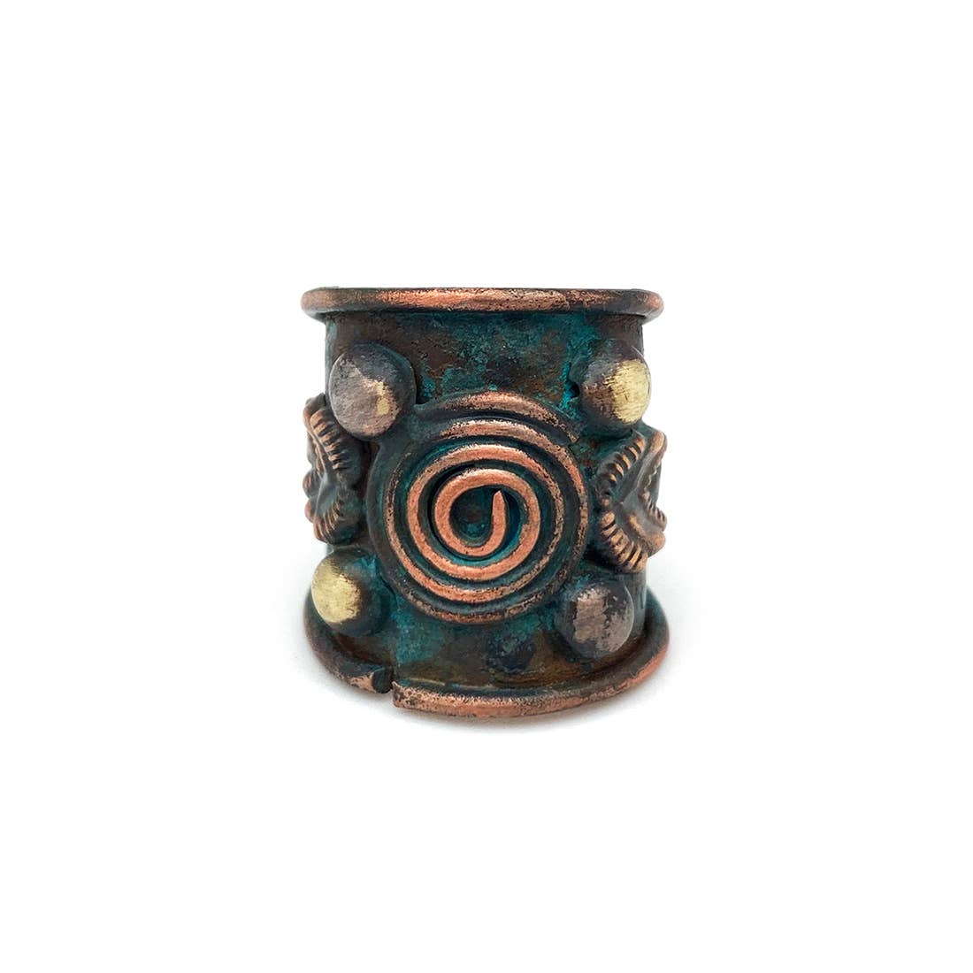 Copper Patina Ring - Teal With Center Spiral