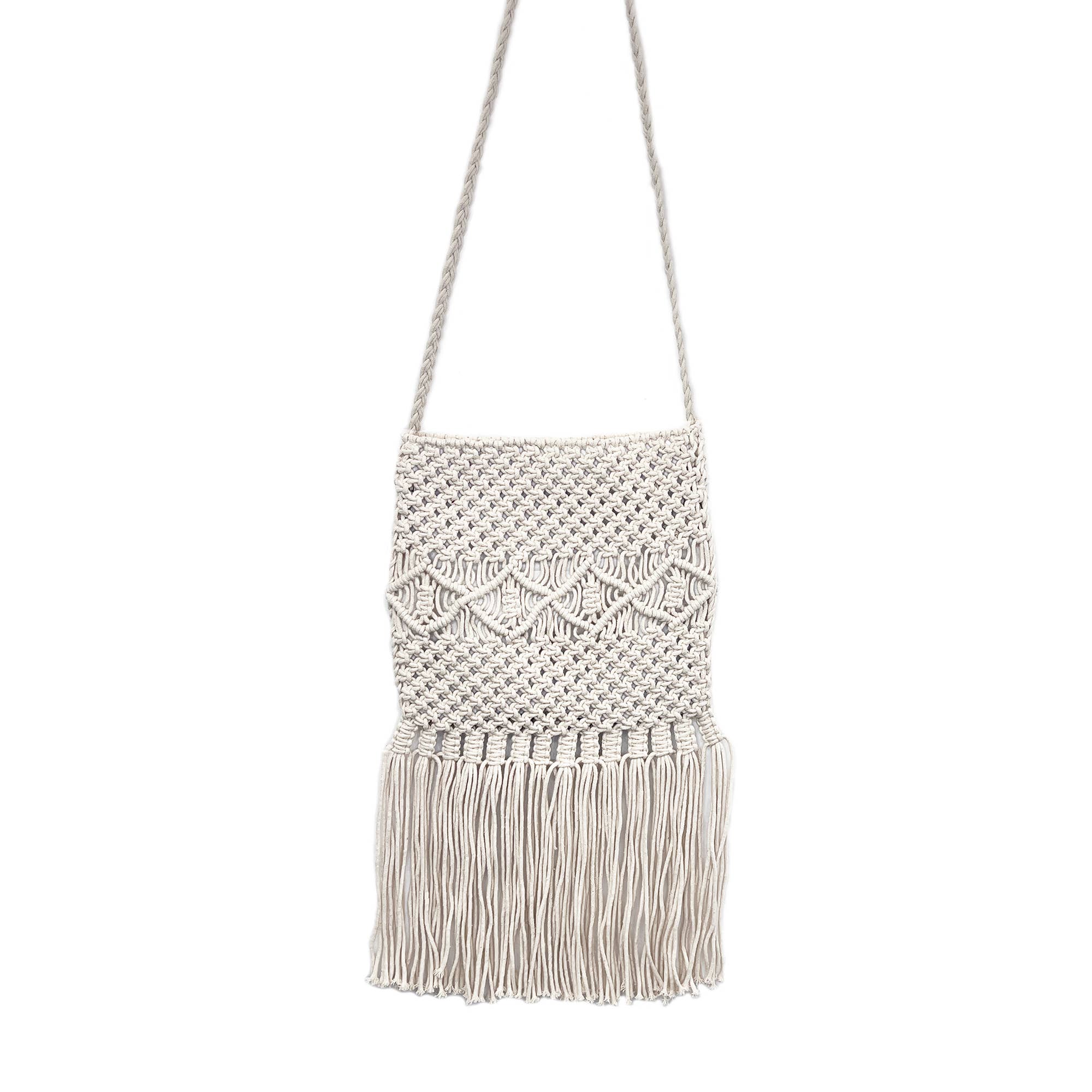 Josie Bag - Macrame Sling Bag with Fringes - Off White