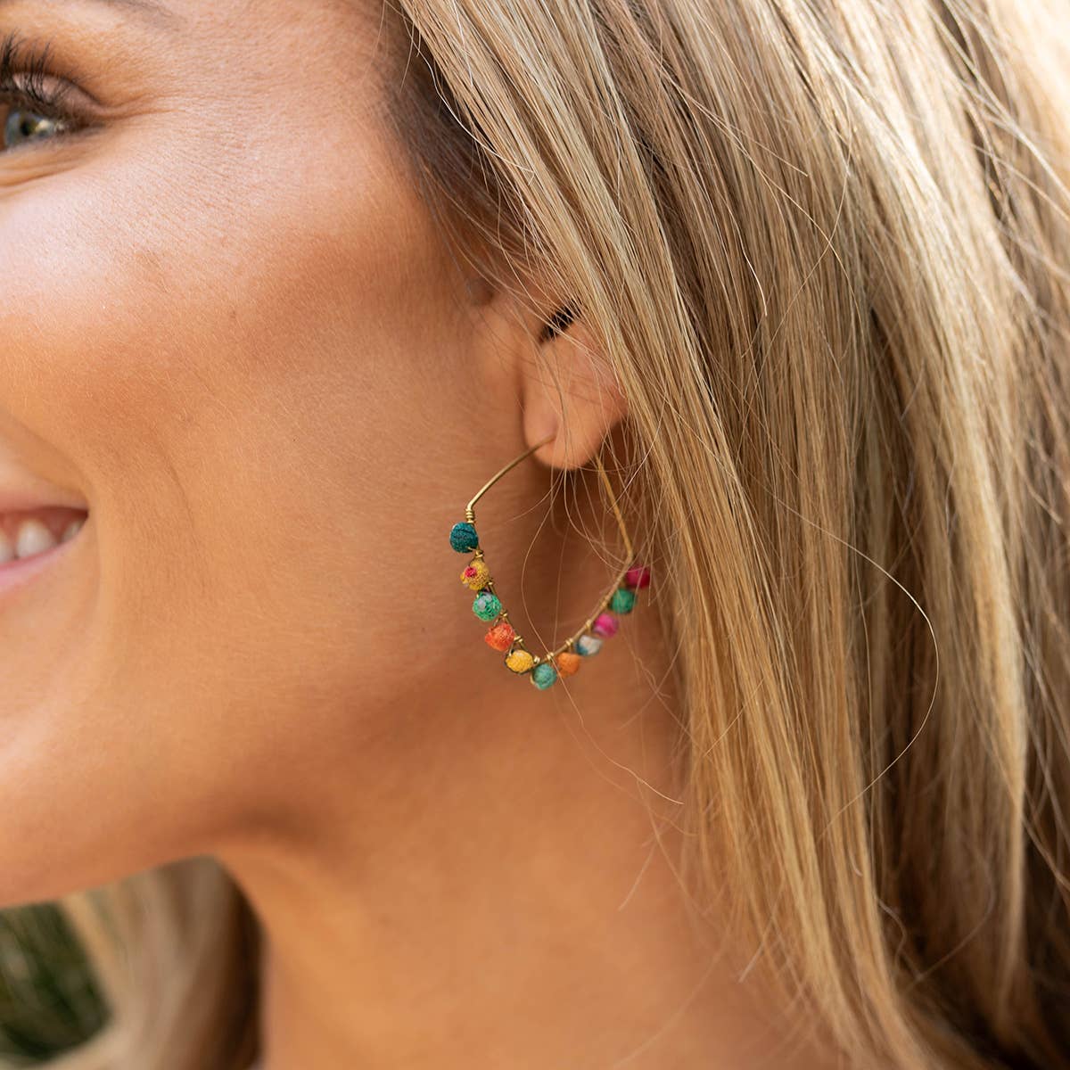 Aasha  kantha Large Diamond Hoop with Loop Closure Earrings