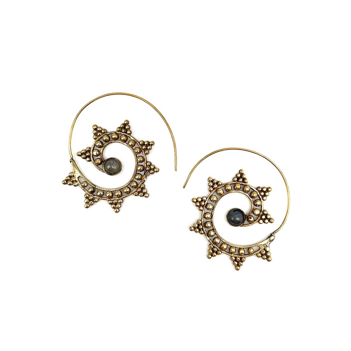 Tanvi Collection Earrings - Labradorite Gold Geo Open Hoop