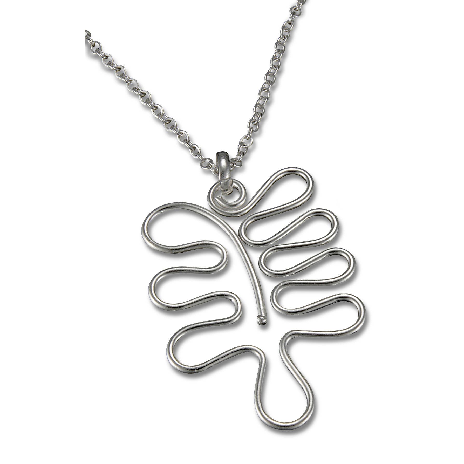 Silver Plated Pendant Necklace - Wavy Leaf