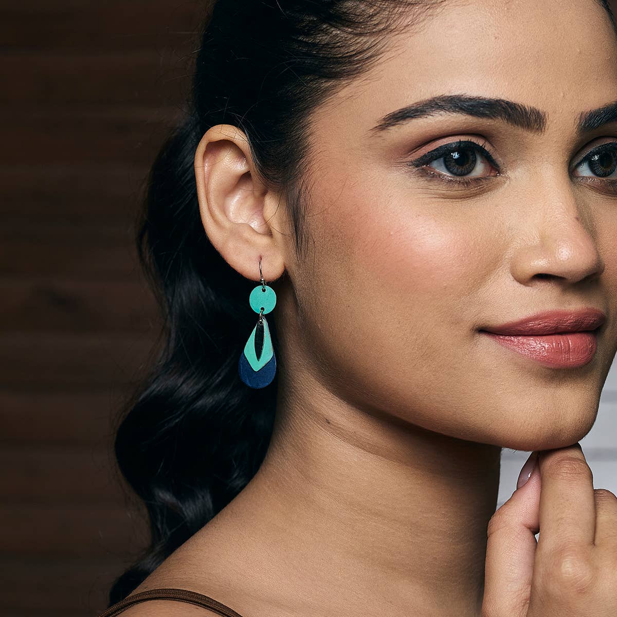 Handcrafted Blue & Teal Patina Layered Teardrop Earrings