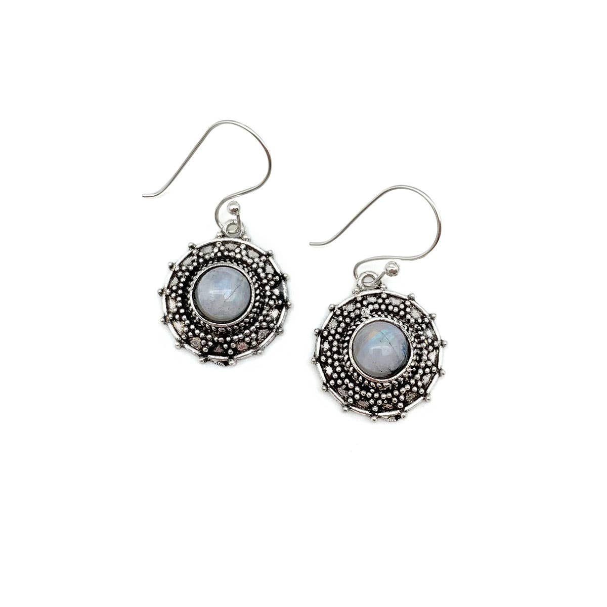 Tanvi Silver-Plated and Moonstone Earrings - Ornate Circle
