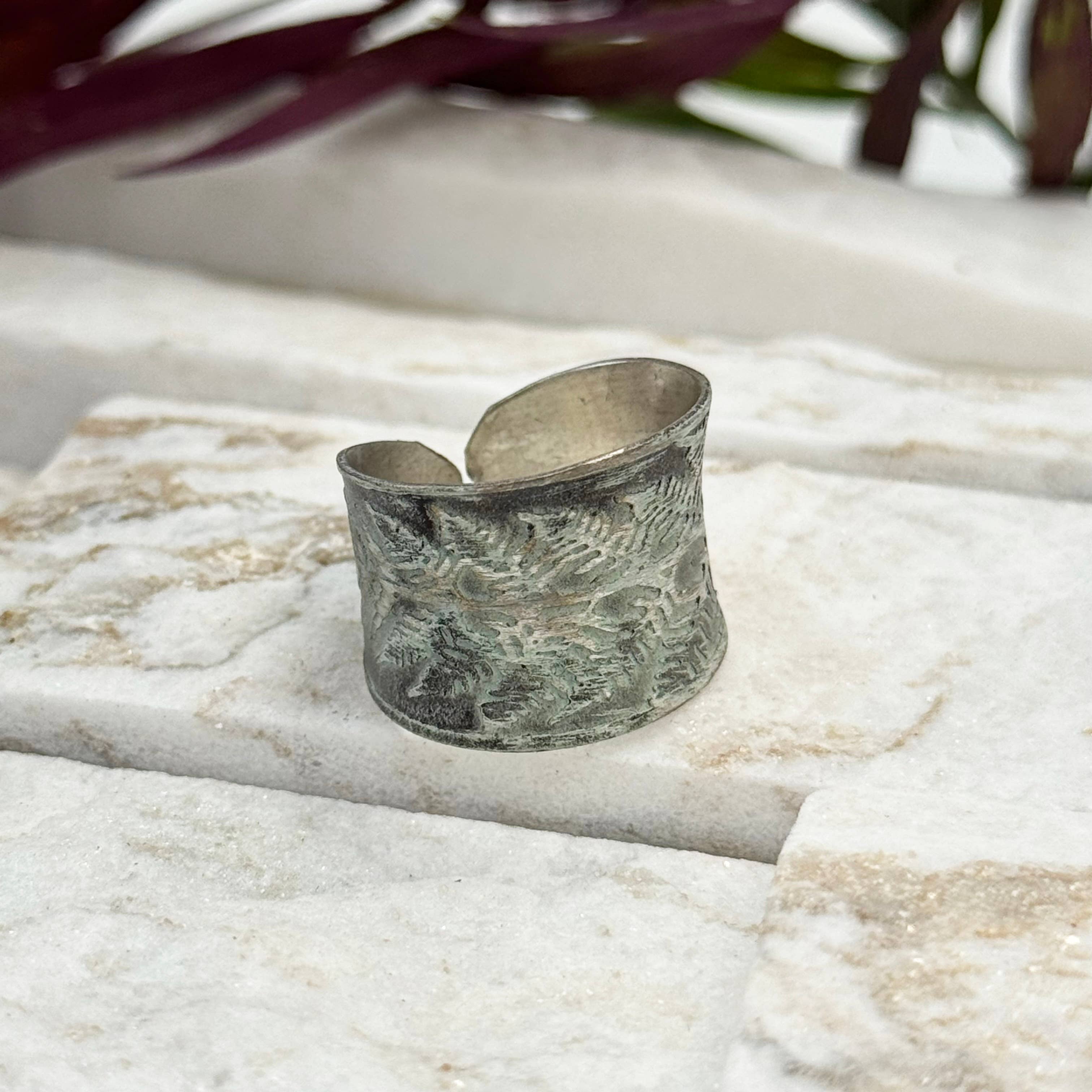 Handcrafted Silver Patina Silver Fern Ring