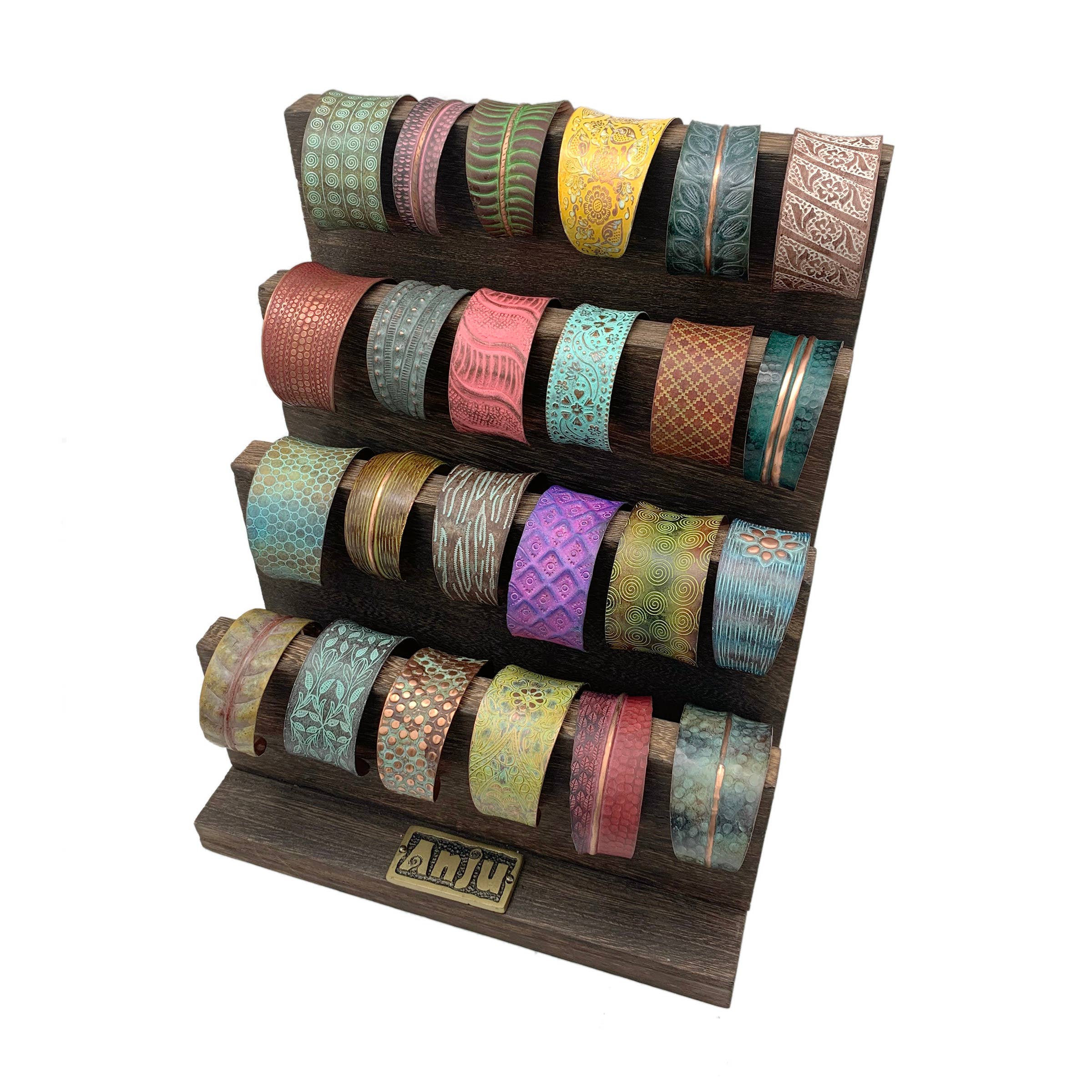 Copper Patina 24 Bracelets and Wooden Display Prepack